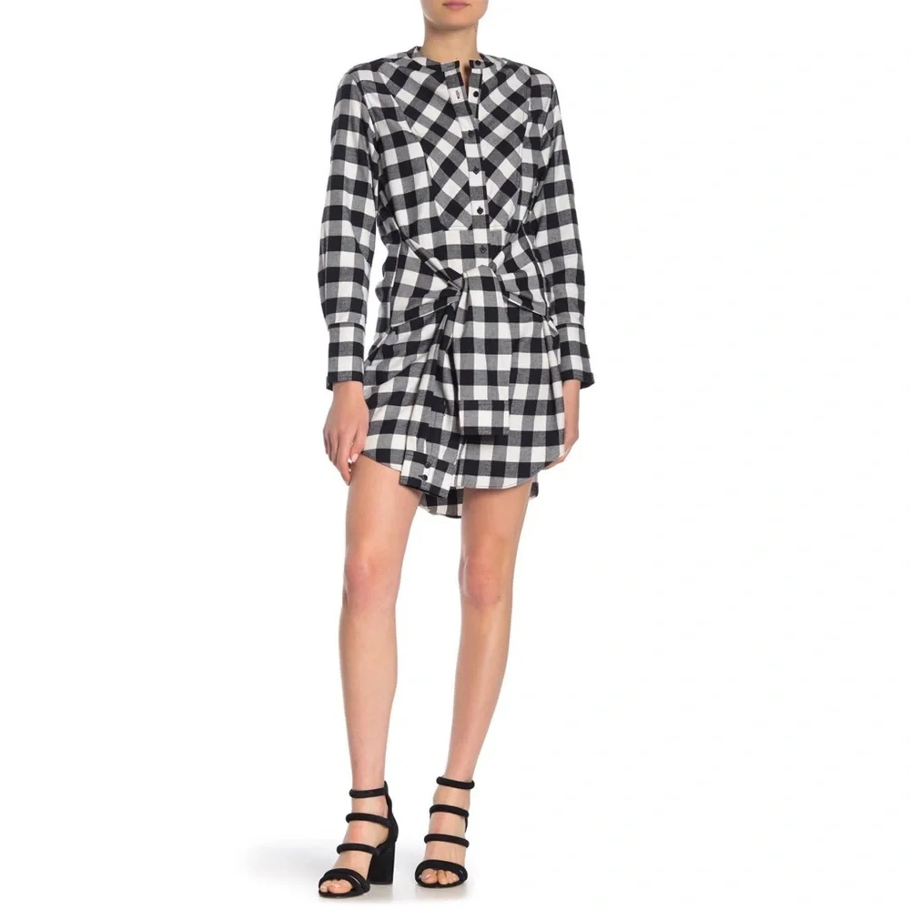 nwt  10 crosby derek lam tie waist flannel dress - Picture 4 of 10